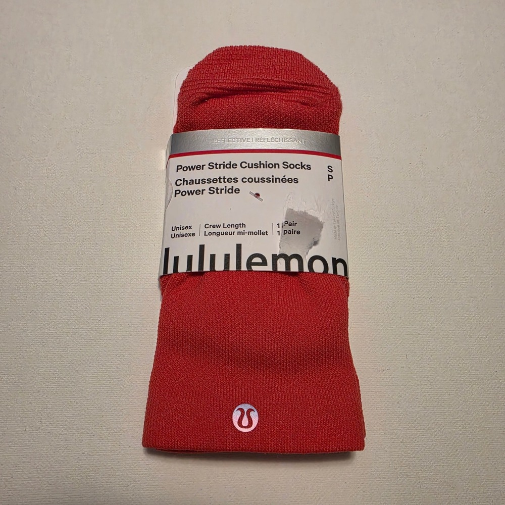 Lululemon Power Stride Cushion Crew Socks Reflective Red Size Small LU9DHGS